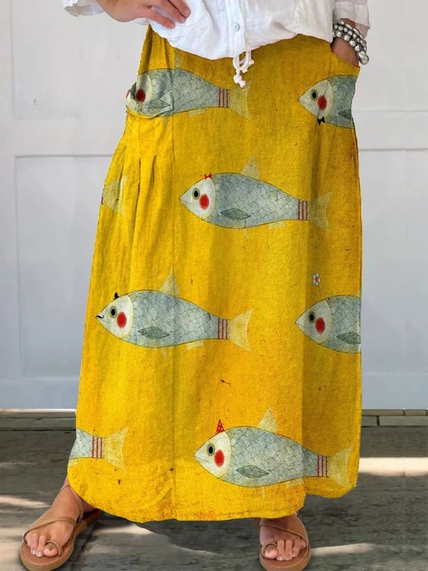 Elli Women's Fish Print Pocket Skirt - VibreMode