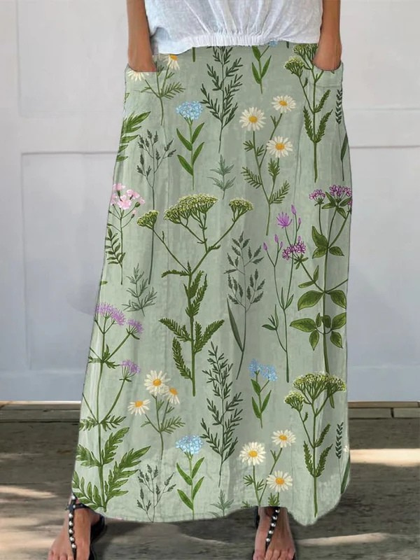 Floral Print Pleated Midi Skirt - VibreMode