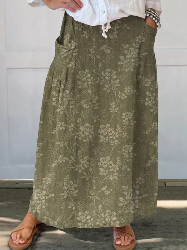Ladies Floral Stretch Skirt with Pockets - VibreMode
