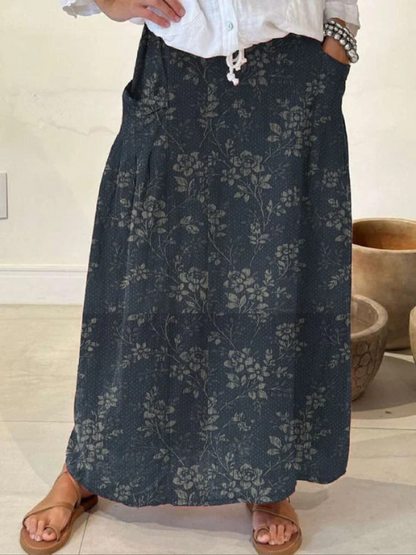 Ladies Floral Stretch Skirt with Pockets