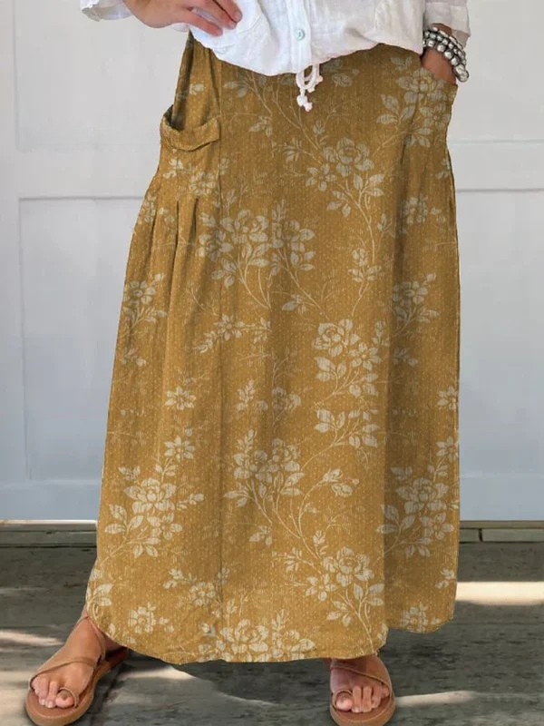 Ladies Floral Stretch Skirt with Pockets