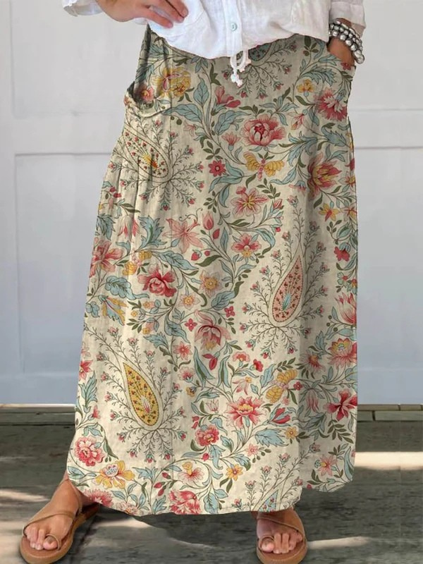 Classic Floral Print A-Line Pocket Skirt - VibreMode