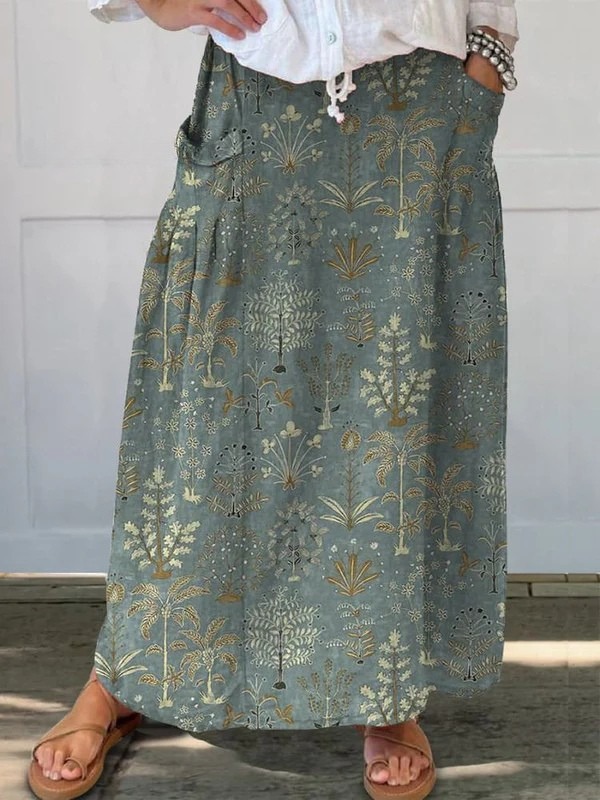 Elastic Waist Pocket Skirt Woodland Print - VibreMode