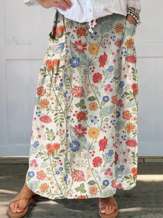 Women's Floral Print Stretch Skirt with Pockets - VibreMode