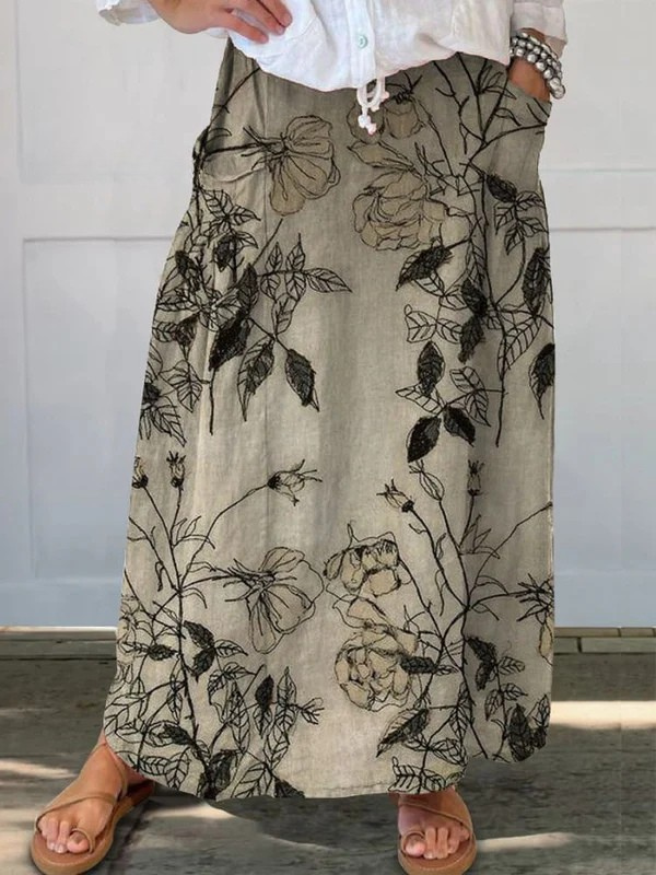Vintage Floral Print Skirt with Pockets - VibreMode
