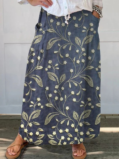 Vintage Floral Print Skirt with Pockets - VibreMode