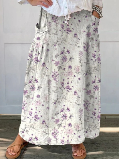 Women's Elastic Waist Skirt Floral Print With Pocket - VibreMode