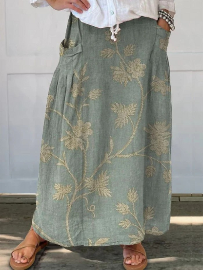 Vintage Chic Floral Print Skirt with Pockets