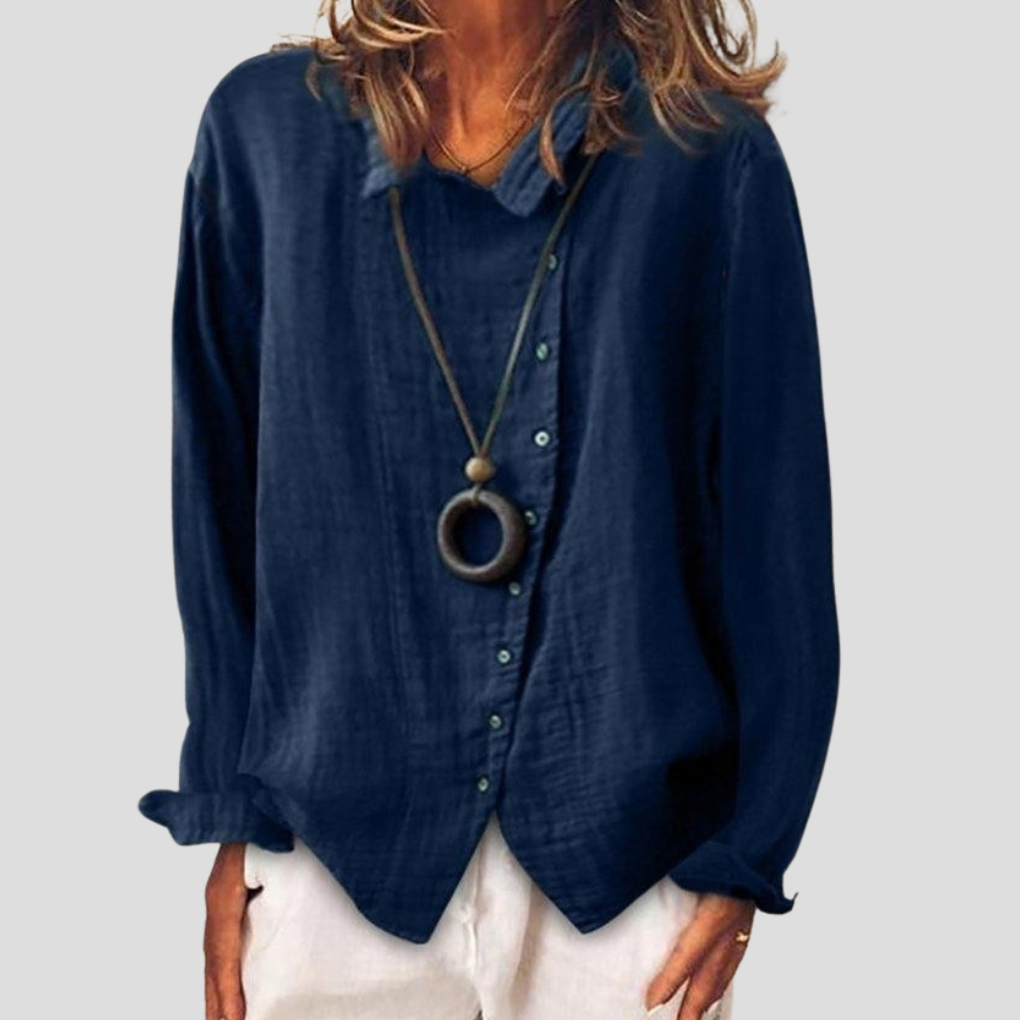 Women's Long-Sleeve Button Shirt Blue - VibreMode