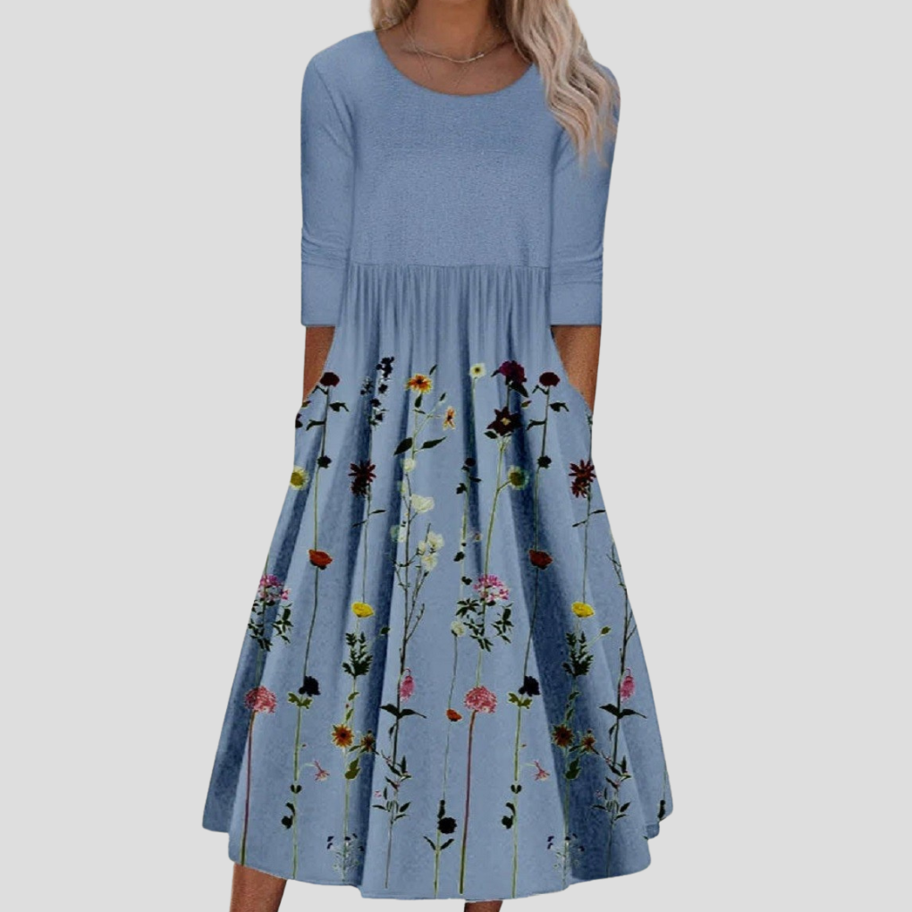 Women's Floral Half Sleeve Round Neck Dress - VibreMode