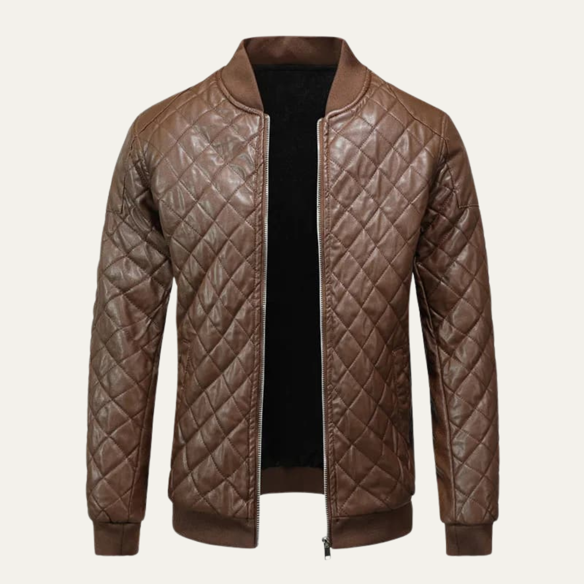 Men's Leather Bomber Jacket Quilted Winter Black - VibreMode