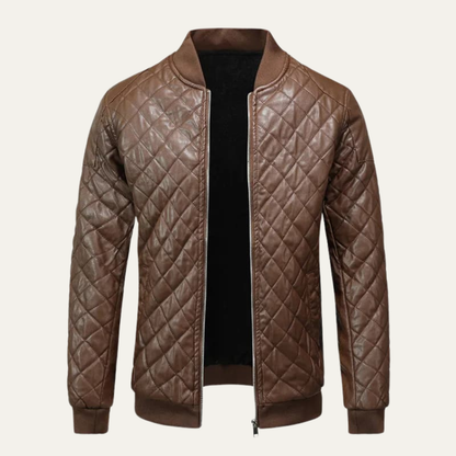 Men's Leather Bomber Jacket Quilted Winter Black - VibreMode