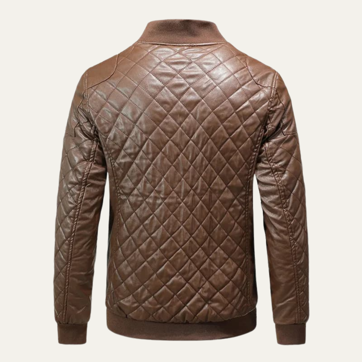 Men's Leather Bomber Jacket Quilted Winter Black