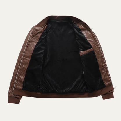 Men's Leather Bomber Jacket Quilted Winter Black