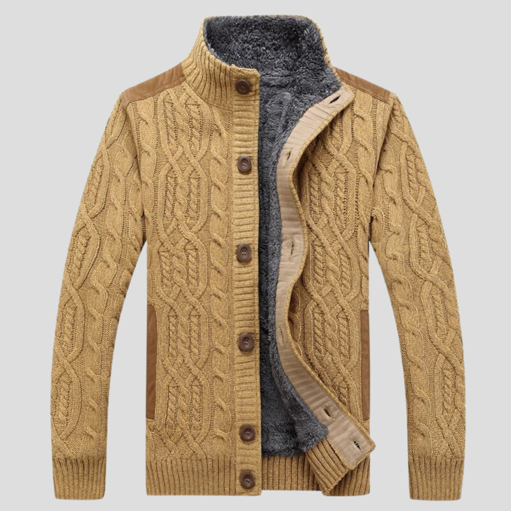 Men's Plush Lined Cardigan Sweater - VibreMode