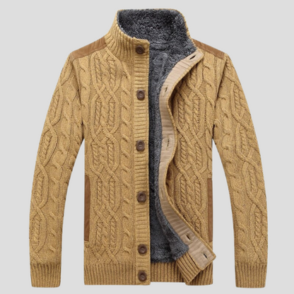 Men's Plush Lined Cardigan Sweater - VibreMode