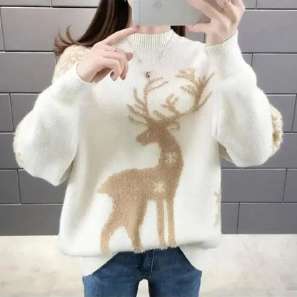 Cozy Reindeer Pattern Holiday Sweater for Women