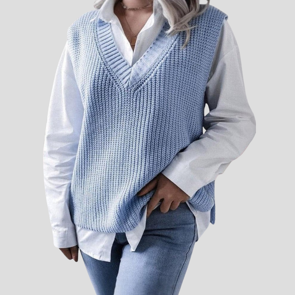 Women's Sleeveless V-Neck Sweater Blue - VibreMode