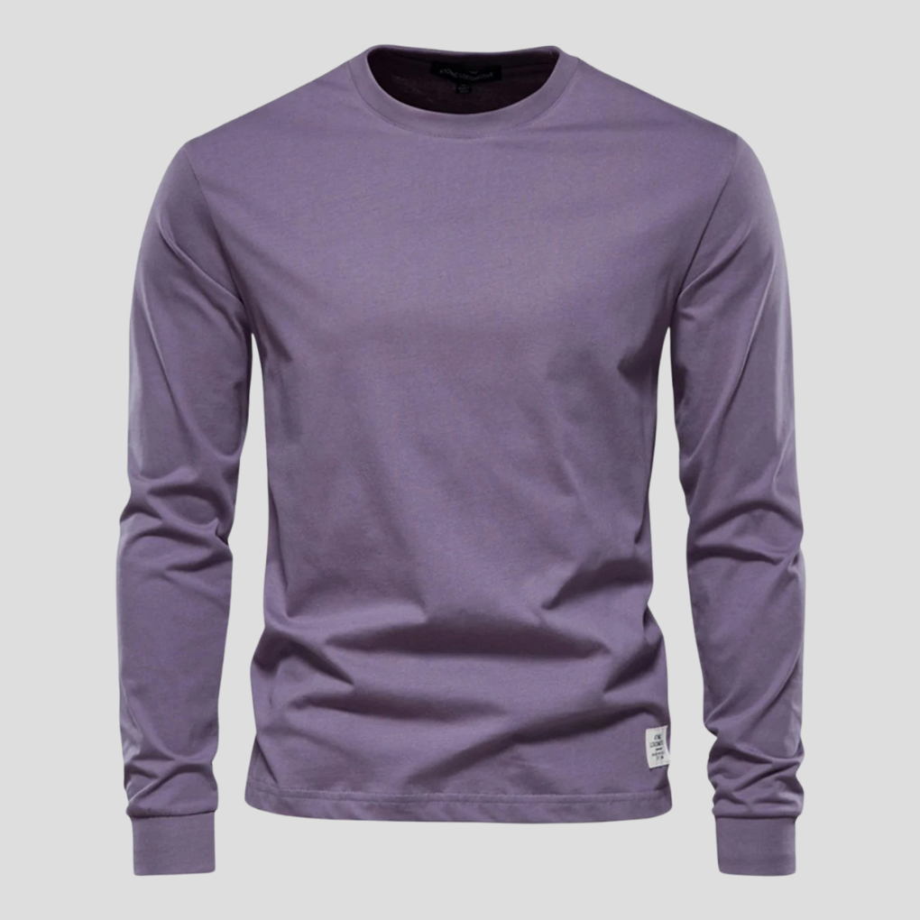 Men's Long Sleeve Round Neck Shirt Classic Cotton