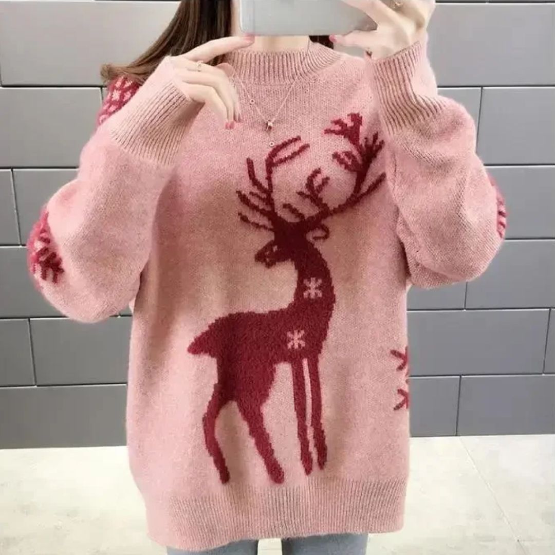 Cozy Reindeer Pattern Holiday Sweater for Women