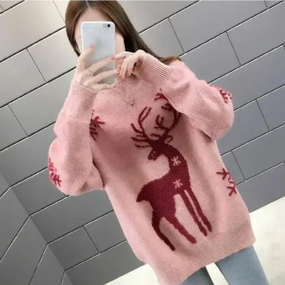 Cozy Reindeer Pattern Holiday Sweater for Women