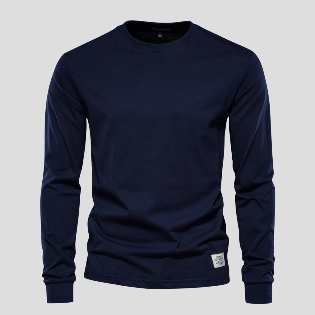 Men's Long Sleeve Round Neck Shirt Classic Cotton