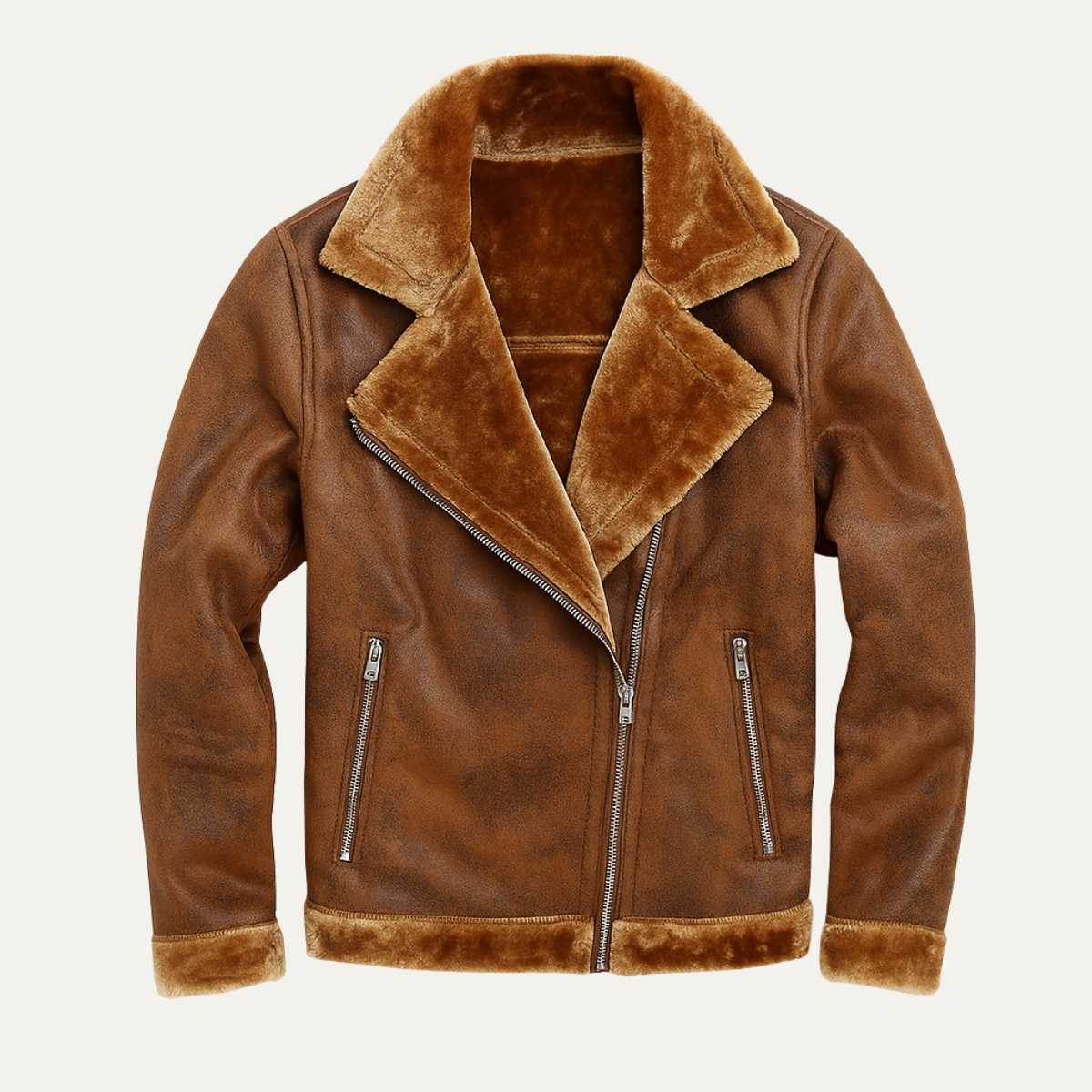 Men's Leather Aviator Jacket Winter Fleece Lined - VibreMode