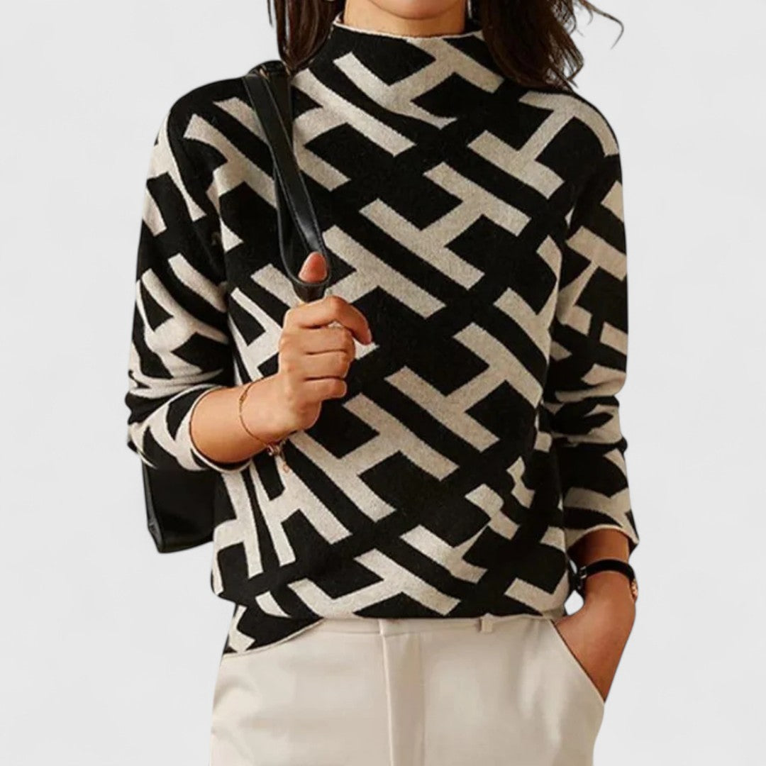 Women's High Neck Sweater Patterned Design - VibreMode