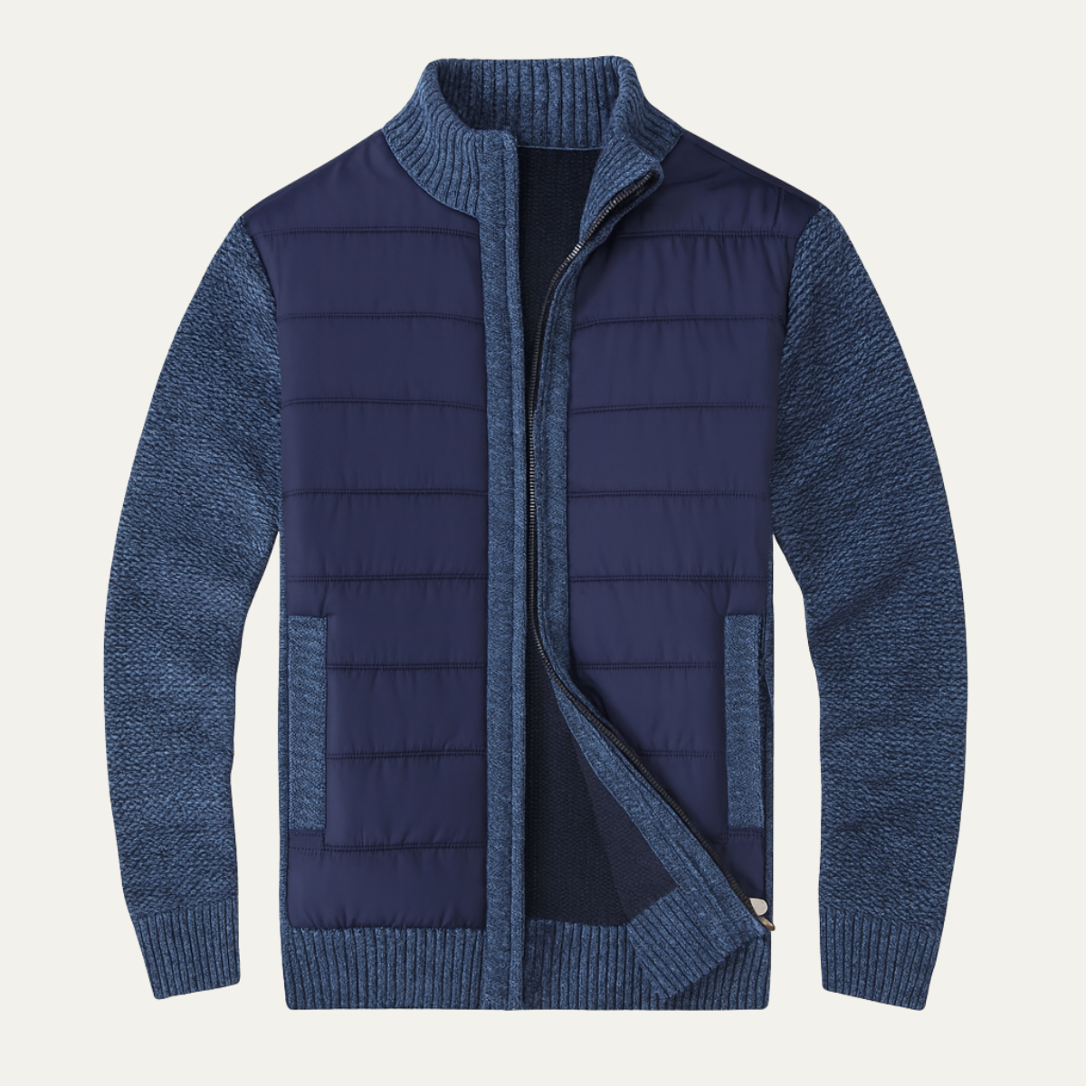 Men's Winter Puffer Jacket Knit Sleeve Zip Up - VibreMode