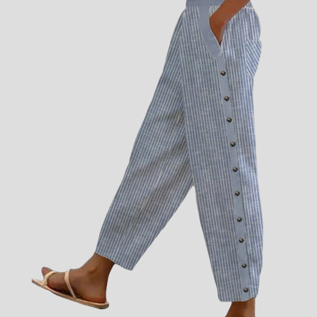 Women's Striped Loose Fit Pants With Pockets - VibreMode