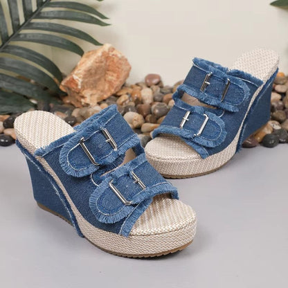 Comfortable Women's Buckle Wedge Sandals