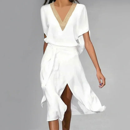Women V Neck Wrap Midi Dress