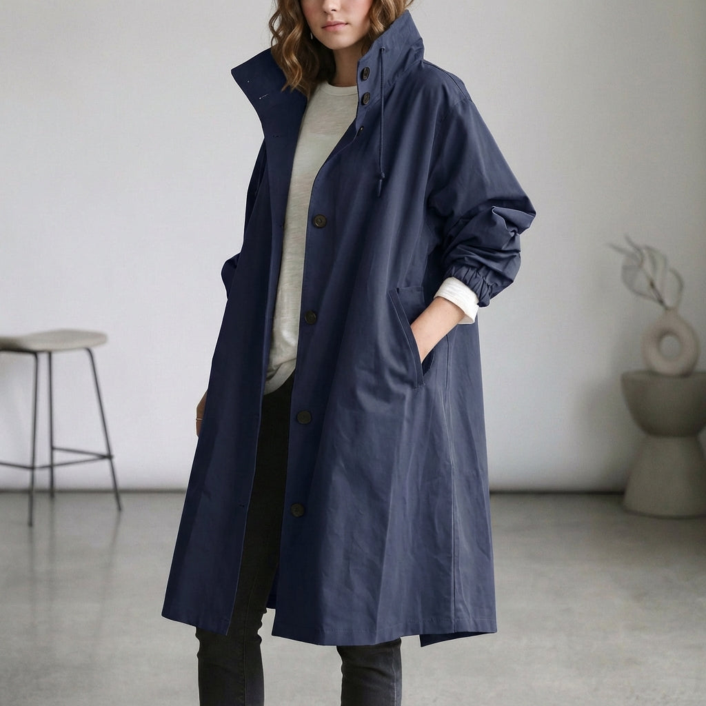 Women's Cotton Midi Trench Coat Hooded Beige