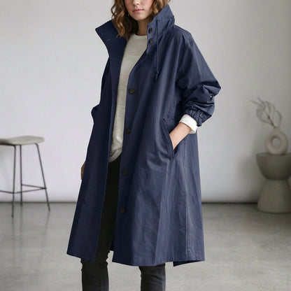 Women's Cotton Midi Trench Coat Hooded Beige