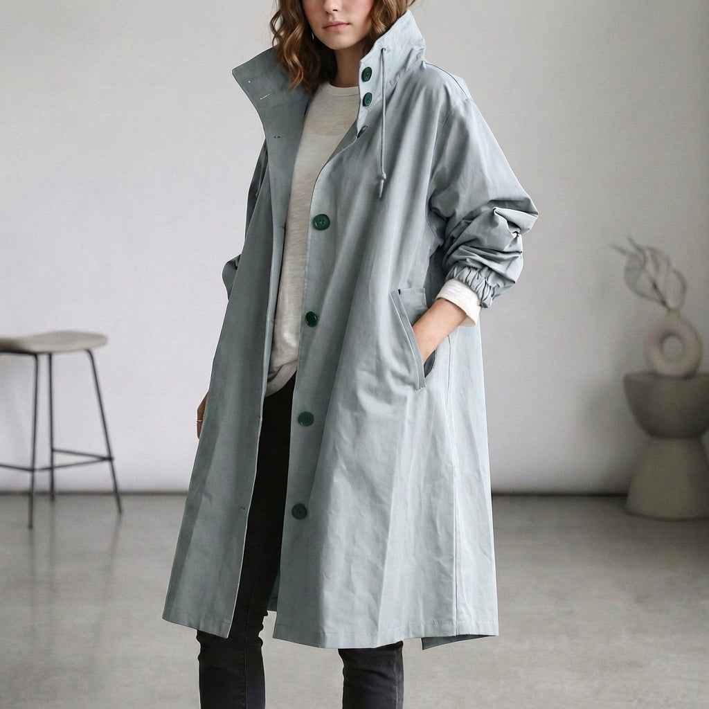 Women's Cotton Midi Trench Coat Hooded Beige