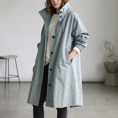 Women's Cotton Midi Trench Coat Hooded Beige