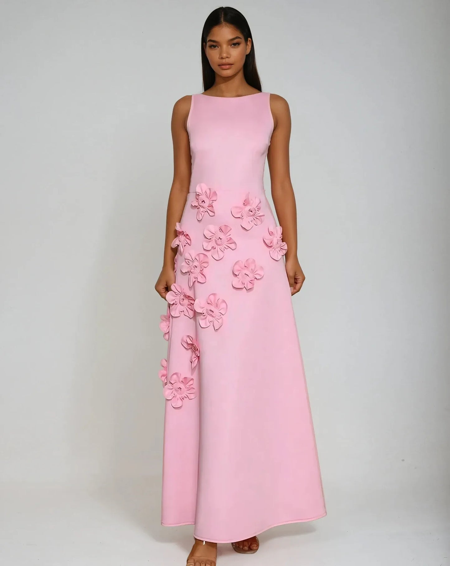 Beautiful Flower Embellished Long Evening Dress