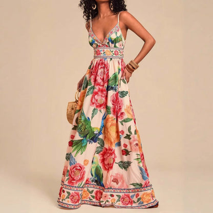 Valentina Rossi Women's Maxi Dress Empire Waist Tropical Print