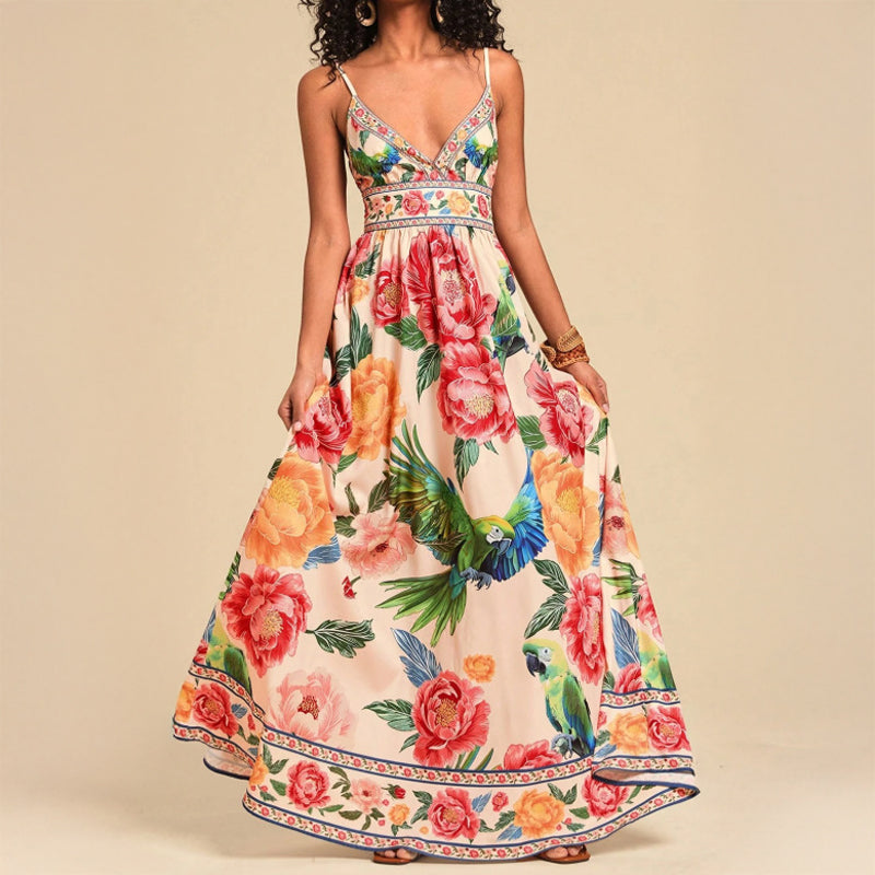 Valentina Rossi Women's Maxi Dress Empire Waist Tropical Print