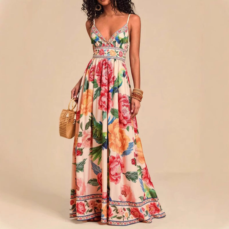 Valentina Rossi Women's Maxi Dress Empire Waist Tropical Print