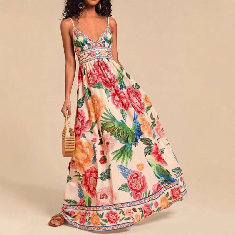 Valentina Rossi Women's Maxi Dress Empire Waist Tropical Print - VibreMode