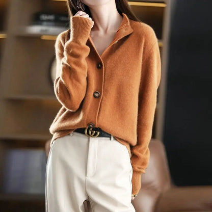Valentina Rossi Women's Plush Cardigan Asymmetrical High Neck - VibreMode