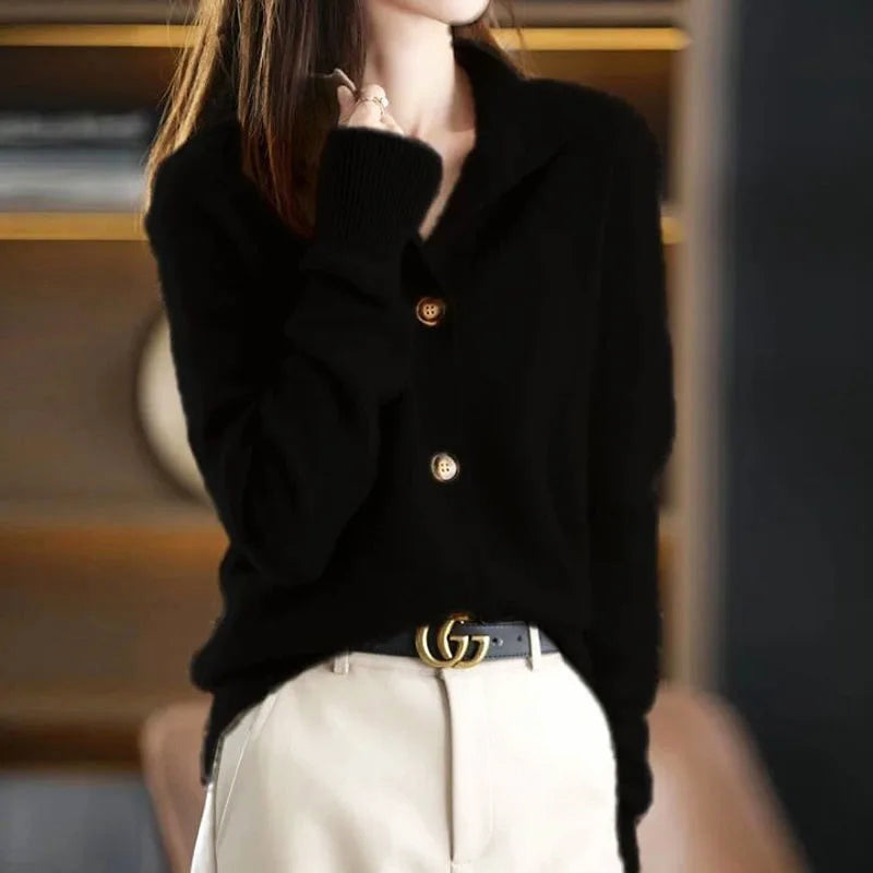 Valentina Rossi Cozy Plush Harmony Cardigan with Asymmetrical High Neck