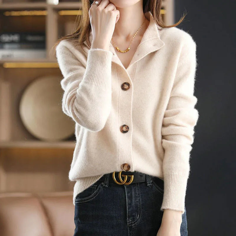 Valentina Rossi Cozy Plush Harmony Cardigan with Asymmetrical High Neck