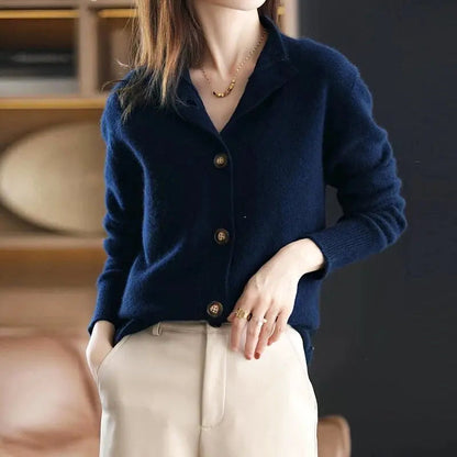Valentina Rossi Cozy Plush Harmony Cardigan with Asymmetrical High Neck