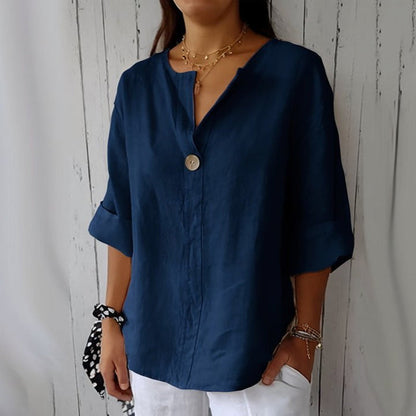 Relaxed Fit Cotton V Neck Top