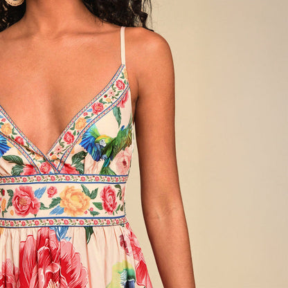 Valentina Rossi Women's Maxi Dress Empire Waist Tropical Print