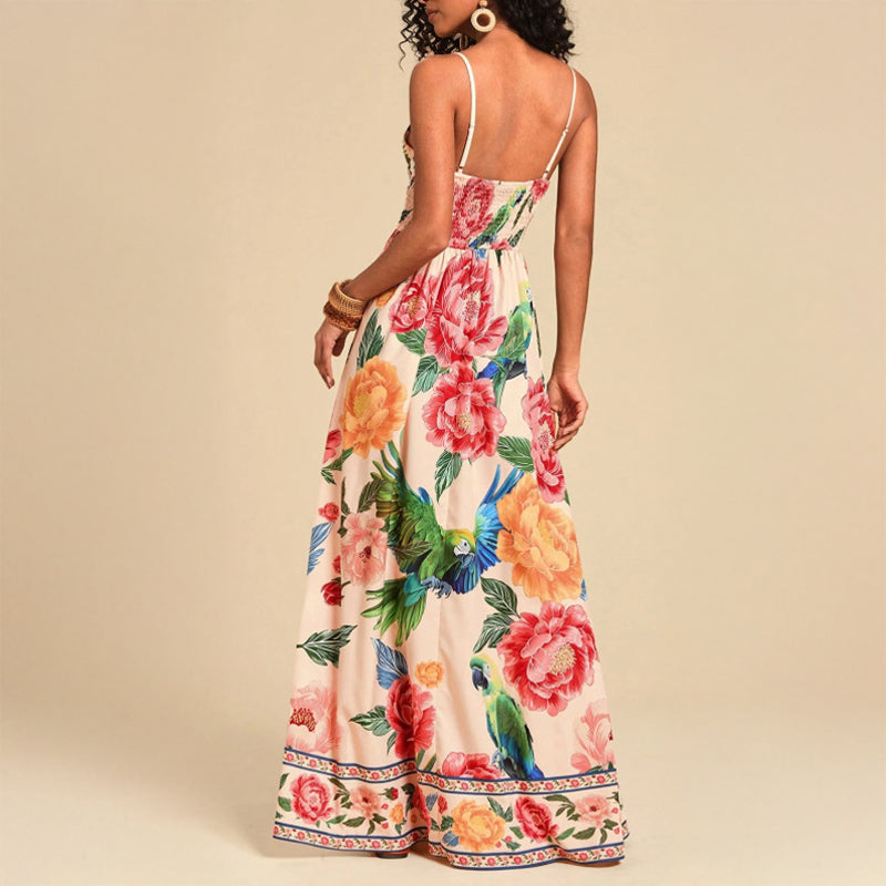 Valentina Rossi Women's Maxi Dress Empire Waist Tropical Print