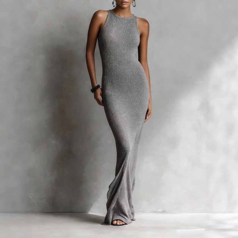 Valentina Rossi Women's Maxi Dress Fitted Ribbed Knit Column Black