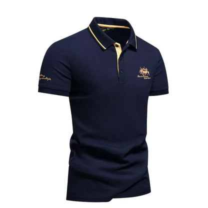 Men's Polo Shirt Short Sleeve Contrast Collar Embroidered